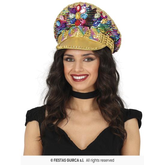 Gorra de Policía Oro Love con Pedrería (Talla Única)