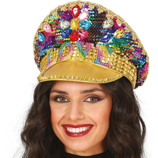 Gorra de Policía Oro Love con Pedrería (Talla Única)