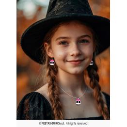 Kit de Collar y Pendientes Calavera con Lazo