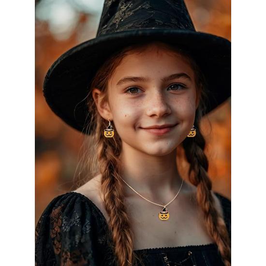 Kit de Pendientes y Collar de Calabaza para Halloween