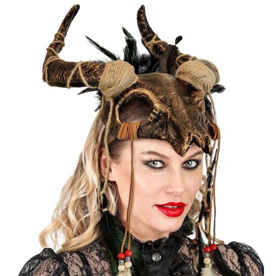 Máscara Calavera de Toro Chamán con Plumas