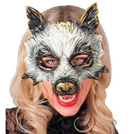 Máscara de Lobo Realista para Carnaval, Halloween o Fiestas de Disfraces – Unisex – Diseño 3D con Detalles Dorados