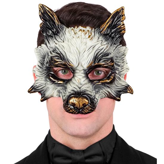 Máscara de Lobo Realista para Carnaval, Halloween o Fiestas de Disfraces – Unisex – Diseño 3D con Detalles Dorados