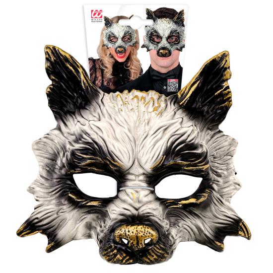 Máscara de Lobo Realista para Carnaval, Halloween o Fiestas de Disfraces – Unisex – Diseño 3D con Detalles Dorados