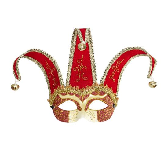 Máscara Veneciana color Roja decorada glitter oro