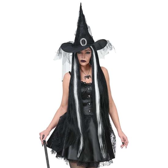 Peluca Negra y Blanca Halloween Extralarga