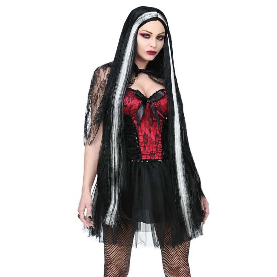 Peluca Negra y Blanca Halloween Extralarga
