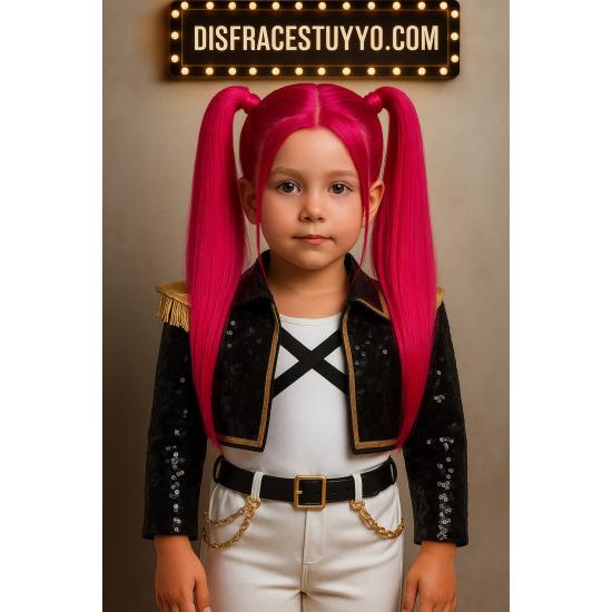 Peluca Infantil K-Pop Mira Rosa con Coletas – Accesorio de Disfraz para Carnaval y Fiestas