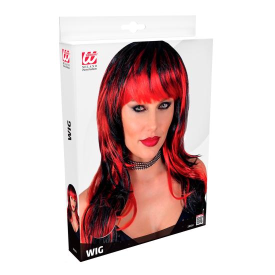 Peluca “Vampirosa” – larga con flequillo (Negra/Blanca y Negra/Roja)
