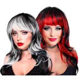Peluca “Vampirosa” – larga con flequillo (Negra/Blanca y Negra/Roja)