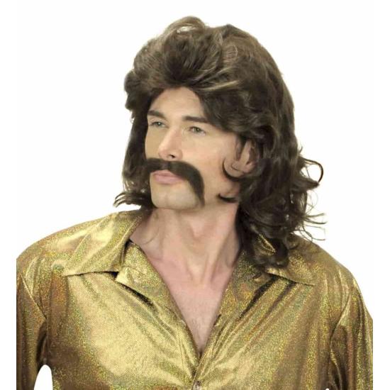 Peluca y Bigote hombre años 70 castaña