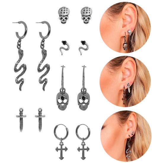 Pendientes Surtidos 6 Modelos – Calaveras, Cruces, Serpientes y Dagas