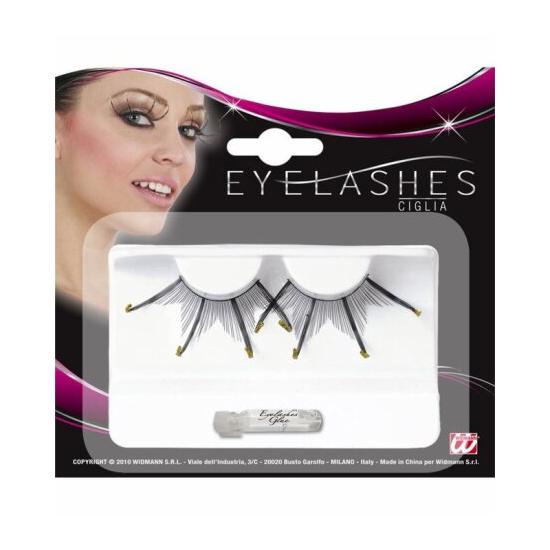 Pestañas negras con Maxi Puntas con purpurina dorada