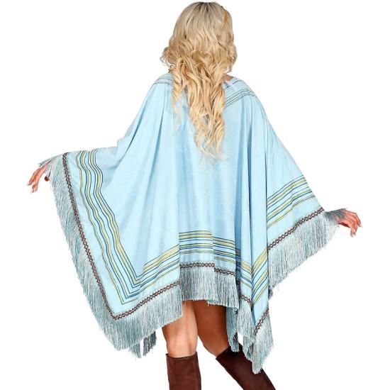 Poncho de Ante Azul con Flecos – Disfraz de India o Hippie Mujer