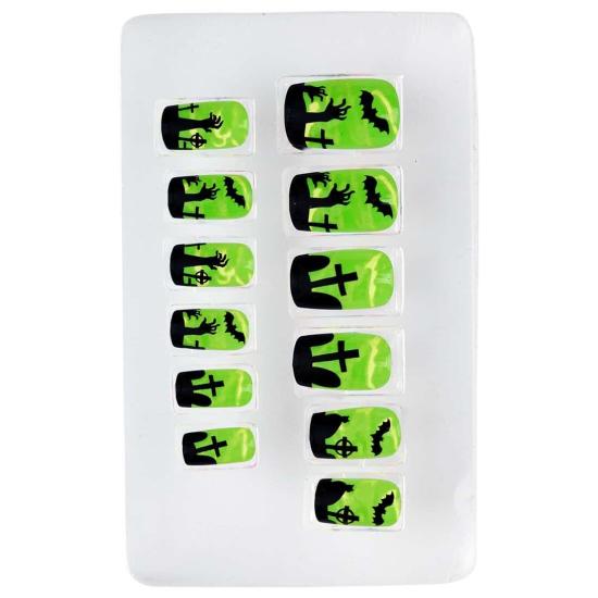 Set 12 Uñas Fluorescentes Terror Halloween