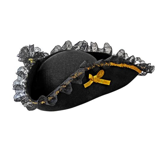 Sombrero Pirata Negro con puntilla adorno