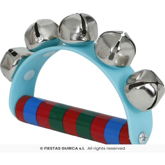 Sonajero de Cascabeles de Madera (9x11 cm) - Instrumento Musical Infantil con Asa de Colores - Ideal para Navidad, Fiestas y Animación