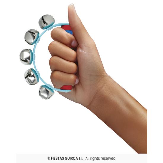 Sonajero de Cascabeles de Madera (9x11 cm) - Instrumento Musical Infantil con Asa de Colores - Ideal para Navidad, Fiestas y Animación